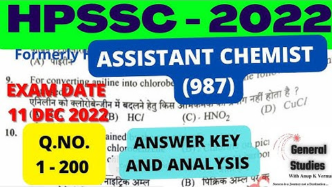 HPSSC ASSISTANT CHEMIST (987) - 2022 | ANSWER KEY | EXAM DATE : 11 DEC 2022