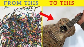 I made a UKULELE using thousands of small pencils