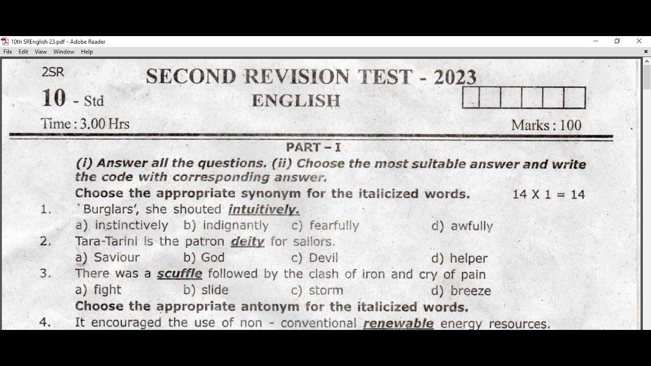 essay 1 question paper 10th standard