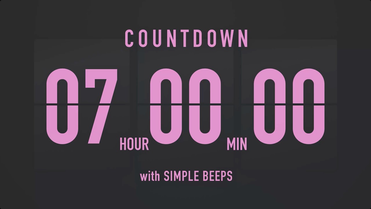 7 Hour Countdown Timer ⏳ Flip Clock with Simple Beeps 💕🖤