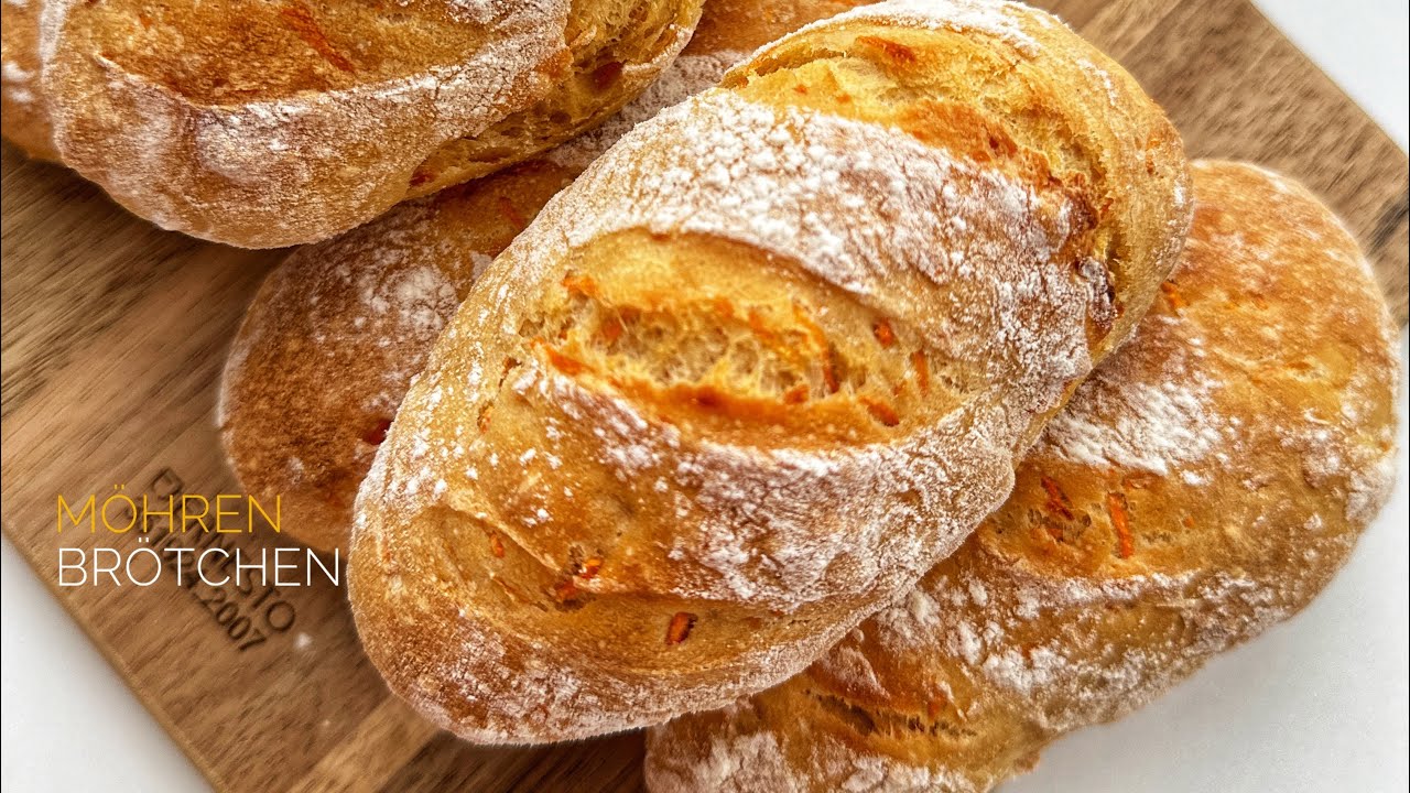 Möhren Brötchen, Frühstücks Brötchen ohne zu kneten wie vom Bäcker ...