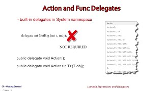 Delegates, Lambda Expressions, Action and Func Delegates | C# Getting Started