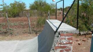 this is a half pipe my brother and I built with cement and brick from the ground up.