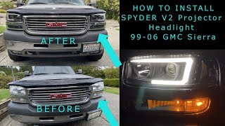 How to Install Spyder Projector Headlights V2 LED Light Bar, 19992006 GMC Sierra Headlight