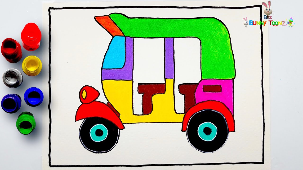 How to Draw Auto Rickshaw | Step by Step drawing | Auto Rickshaw ...
