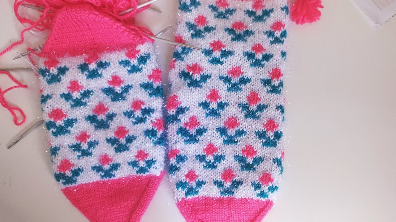 Beş Şiş Tomurcuk Desenli Patik Topuk Kısmı yapımı örgü modelleri anlatımlı Strickmuster