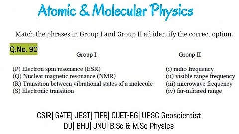 Question 90 : Atomic & Molecular Physics|IIT JAM|CSIR|GATE|JEST|TIFR|Geoscientist|Physics Lecturer