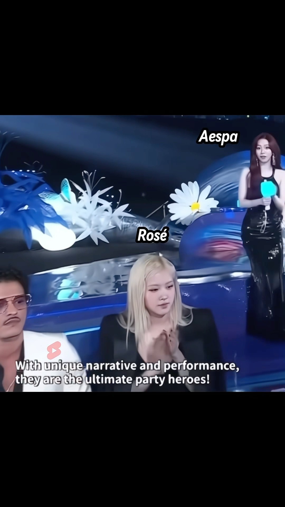 Karina was very surprised when she saw Rosé and Bruno walking towards their seats #blackpink #rosé