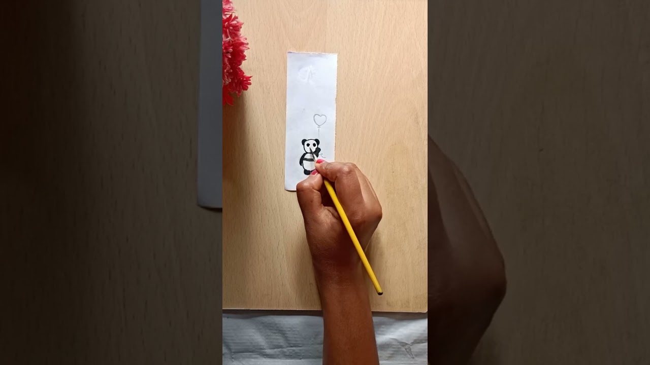 Velentine's day special panda with ballon bookmark painting tutorial 