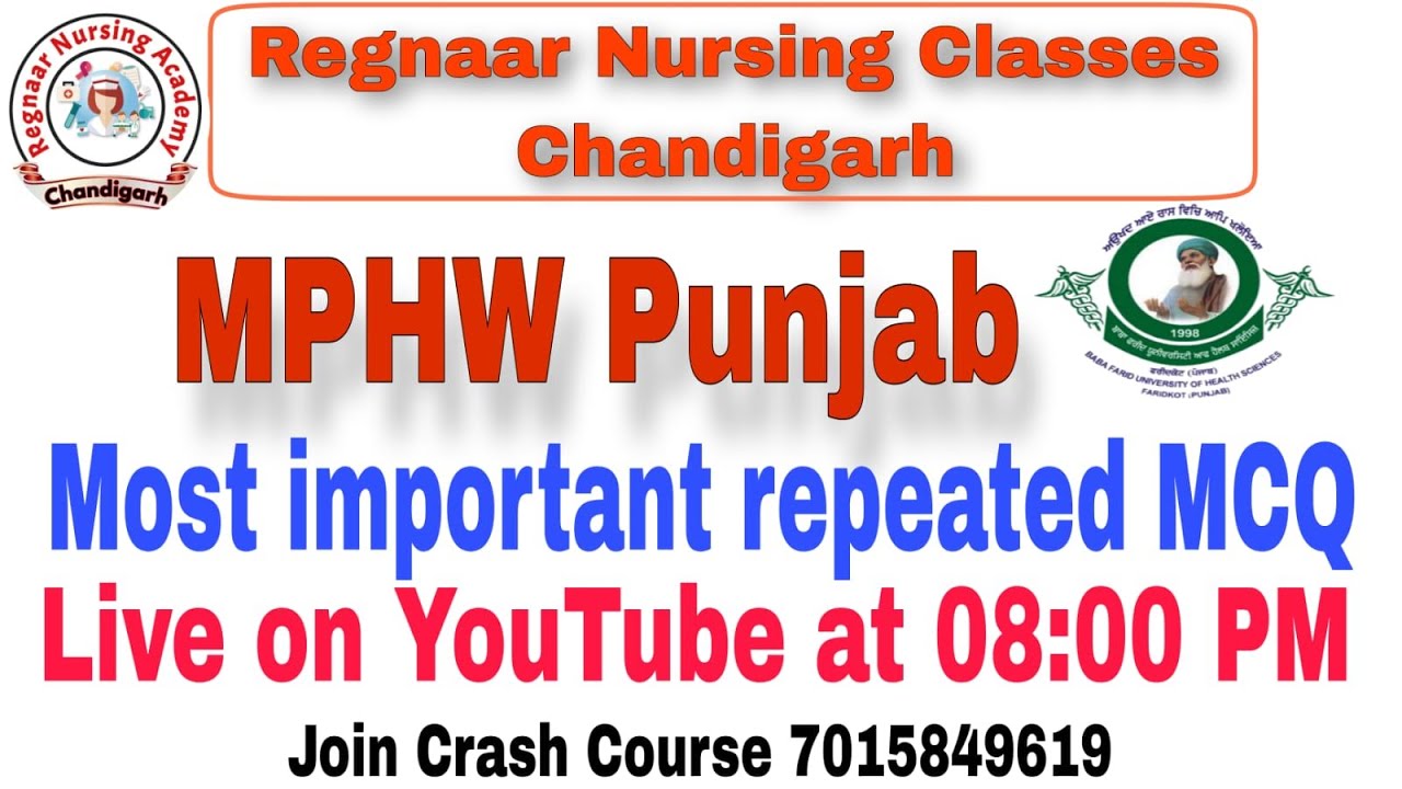 ANM PUNJAB MPHW FEMALE/MOST IMPORTANT MCQ PREVIOUS YEAR/REGNAAR NURSING/7015849619JOIN LIVE BATCH