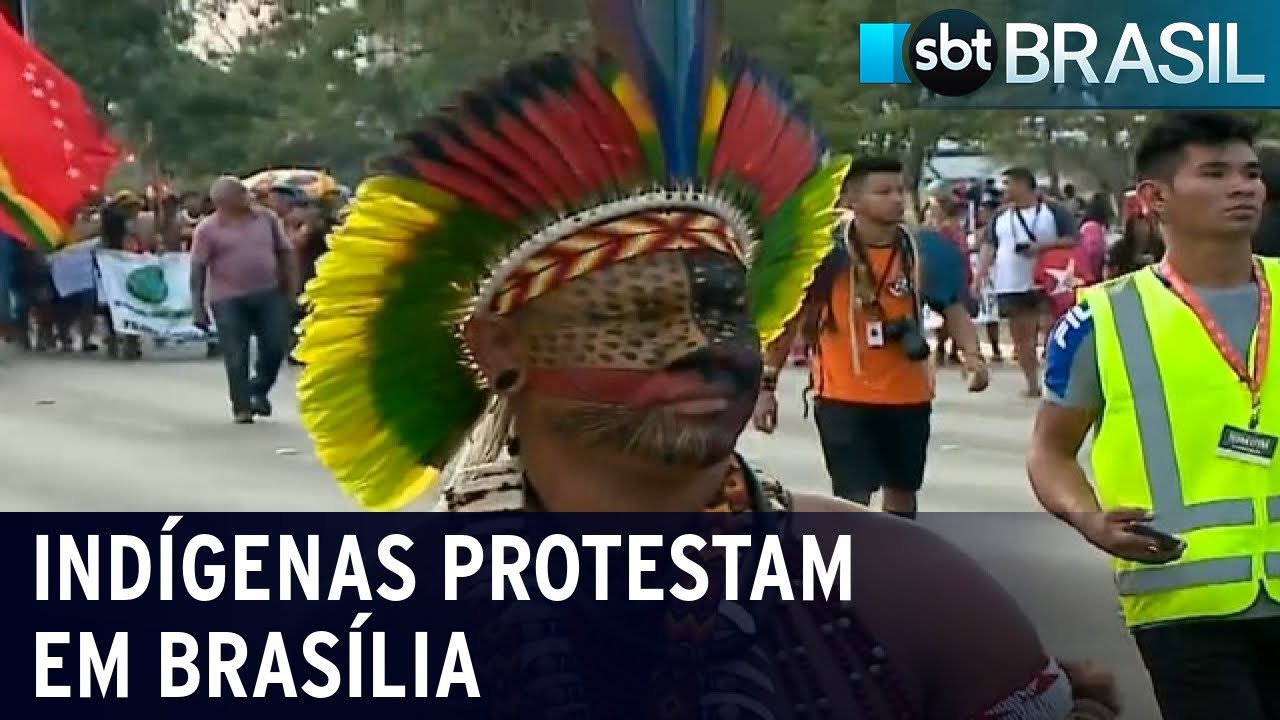 Povos nativos protestam contra PL que permite mineração em terras indígenas | SBT Brasil (09/04/22)