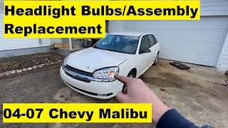 Headlight Bulb or Assembly Replacement Chevy Malibu 04 05 06 07 2004 2005 2006 2007 How To Replace Headlight 04 08 Chevy Malibu