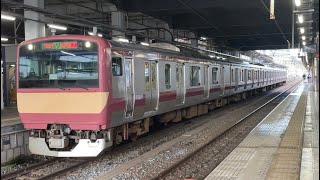 E531系0番台ｶﾂK451編成（トップナンバー、赤電塗装）が水戸駅6番線を水戸線直通普通ワンマン普通小山行きとして発車する動画（2023.8.8）