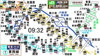 東京メトロ東西線&JR総武線 朝ラッシュ時の運行略図 東京メトロ東西線&JR総武線 朝ラッシュ時の運行略図