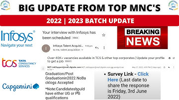 BIG UPDATE FROM INFOSYS | CAPGEMINI |  TCS FOR BATCH 2022 - 2020 BATCH | NEW JOBS IN TCSNQT