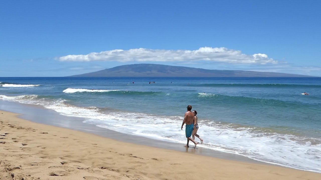 Surfing in front of Lanai, Hawaii, Maui. Relaxing Ocean video. Please