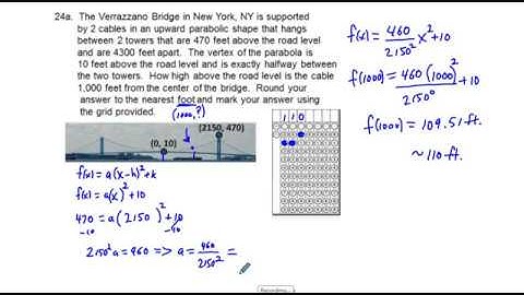 Algebra 2 ACP Preview Problem 24a Find Quadratic Function of a Bridge Cable