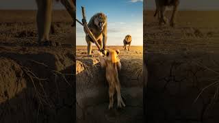 Will The Baboon Save The Newborn Lion? A Rescue Turns Into A Tense Stare-Down On The African