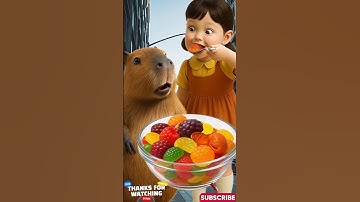 Rainbow Fruit Shaped Gummy Candy ASMR with Capybara and Girl 🍬✨ #shorts #capybara #squidgame #fun