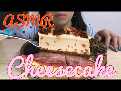 ASMR DESSERT CHEESECAKE(TRIPLE CHOCOLATE,VANILLA,STRAWBERRY)CREAMY,FLUFFY,STICKY EATING SOUNDS 먹방