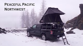 Solo Truck Camping | Peaceful Pacific Northwest Rain and Snow