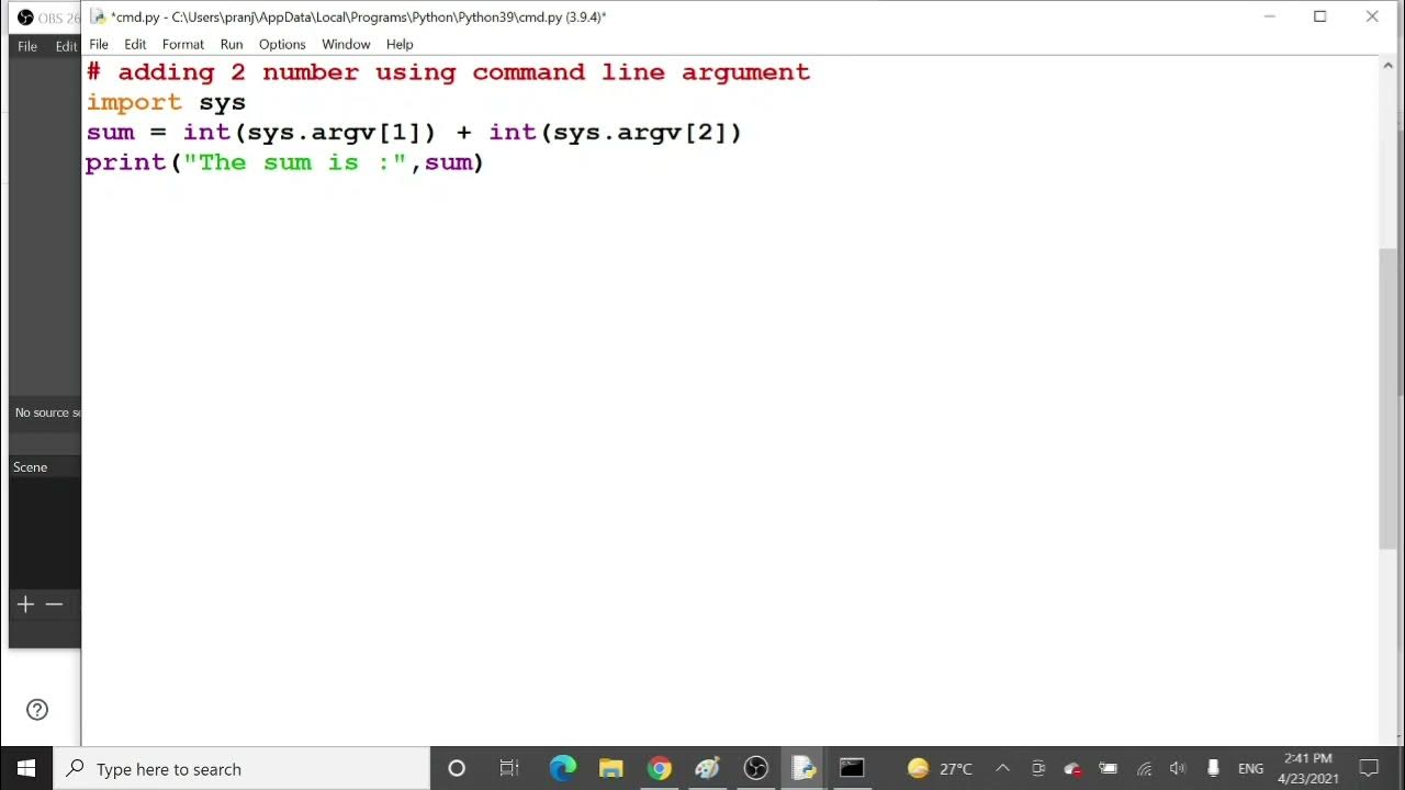 10.2 Printing sum of all arguments using command line | Python Lectures ...