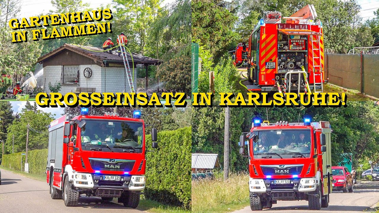 BRAND IN KARLSRUHE FORDERT GROSSEINSATZ] - Gartenhaus nach Explosion in  Flammen 