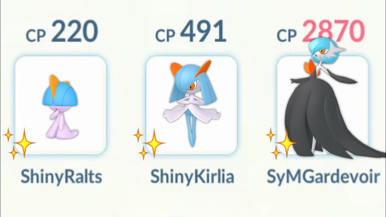 My finished shiny evolution line of Ralts, Kirlia, Gardevoir, and Gallade I  caught with pokéradar and transferred from Shining Pearl