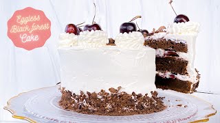 BEST Eggless Black Forest Cake recipe- eggless chocolate cake layered with whipped cream & cherries! screenshot 2