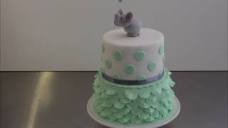 Cute \& easy Babyshower Cake with Fondant ruffles \& gumpaste Elefant - Gcf