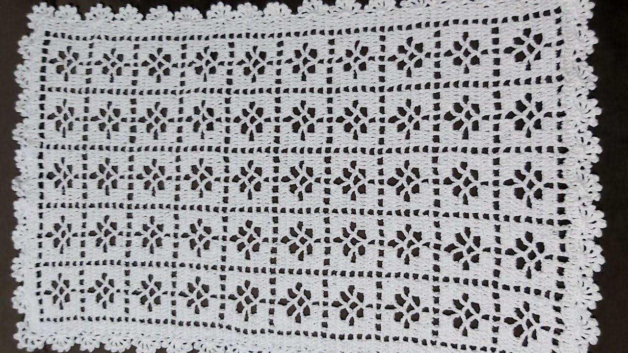 Caminho de mesa de crochê lindo e fácil, parte 1, mede 34/55 cm.