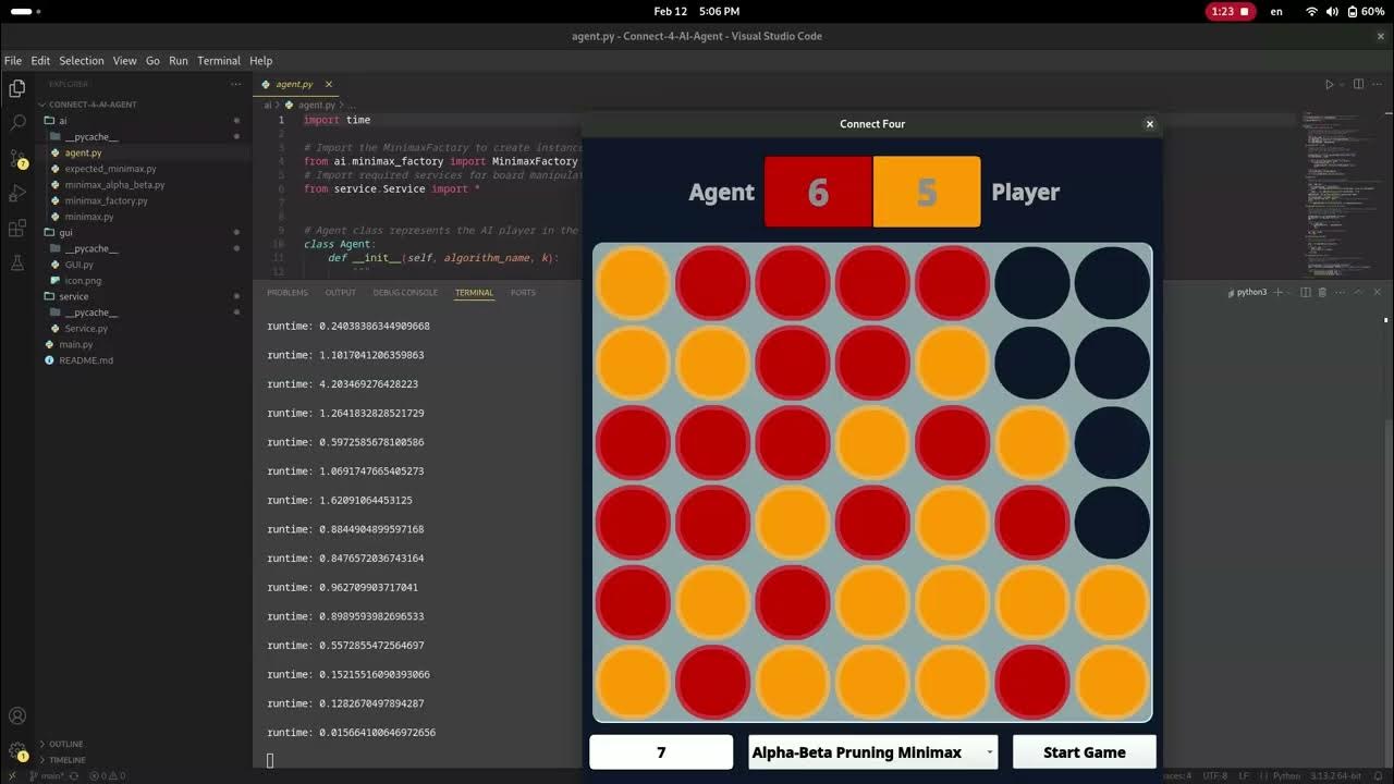 Connect 4 AI Agent with minimax algorithm | Artificial Intellingence ...