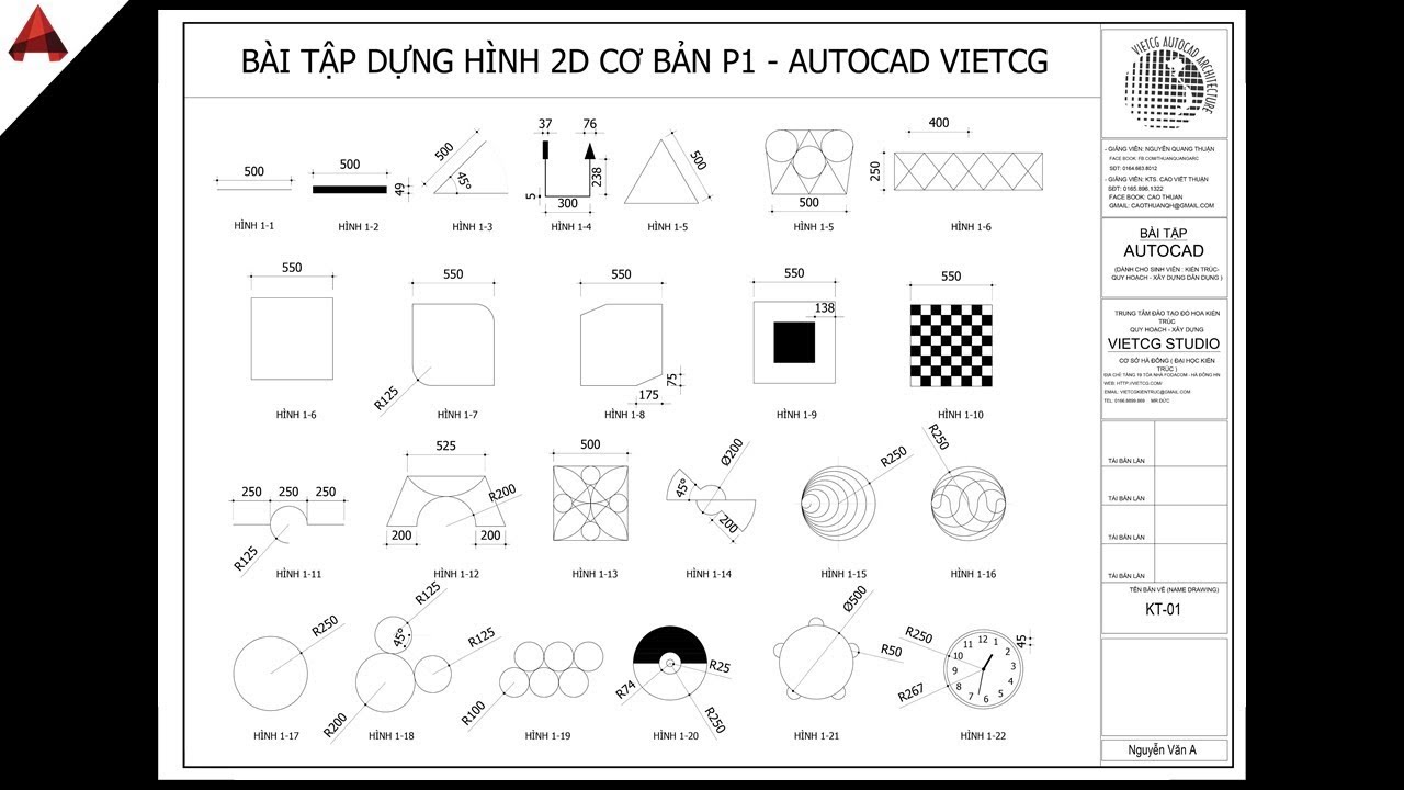 Học cad 2d | ✅ Bài 01: Luyện vẽ bài tập AutoCAD 2D từ cơ bản đến nâng cao // Học vẽ AutoCAD căn bản