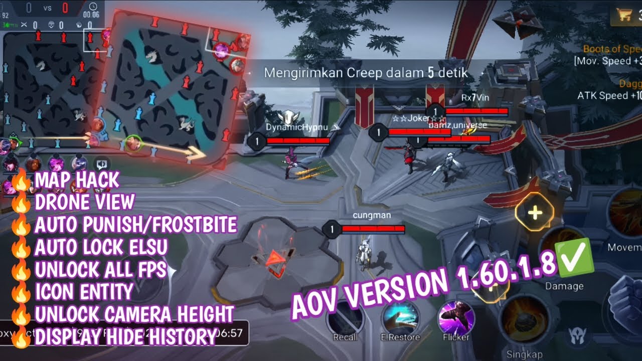 HACK ARENA OF VALOR 1.60.1.8 ANTI BANNED | MAPHACK, DRONE VIEW