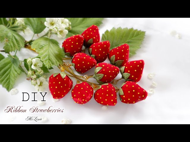 КЛУБНИКА ИЗ ЛЕНТЫ, МК / DIY Velvet Ribbon Strawberries