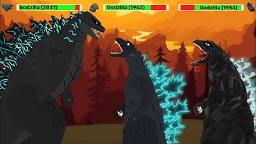 [DC2] Godzilla 2021 vs Godzilla 1962 vs Godzilla 1954 | ANIMATION with healthbars