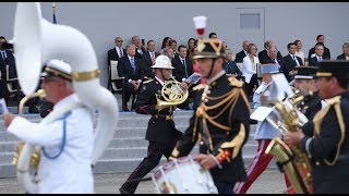 French military band plays Daft Punk medley, Trump looks bemused