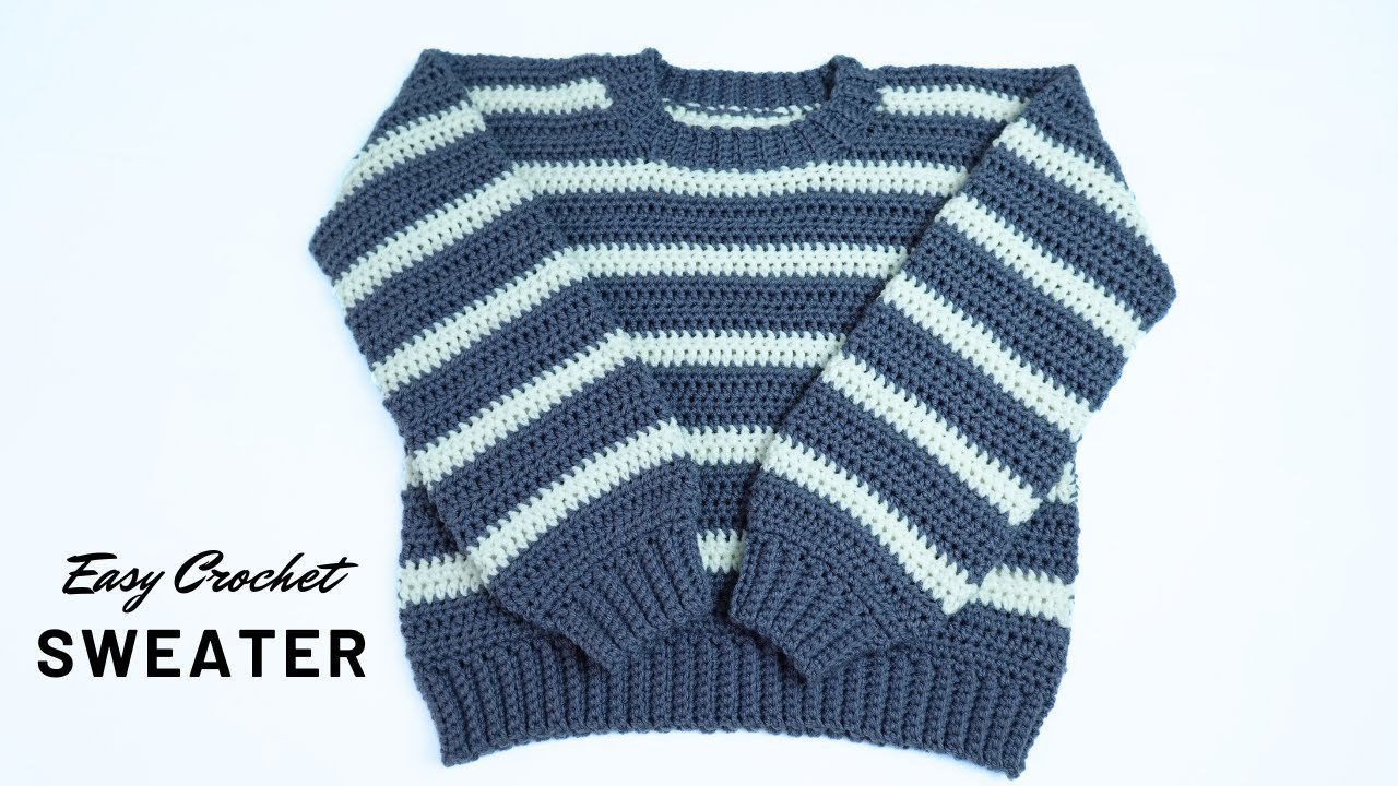 ★★ ★★ crochet striped sweater T22F1KTO075WT Easy Crochet Striped Sweater - YouTube