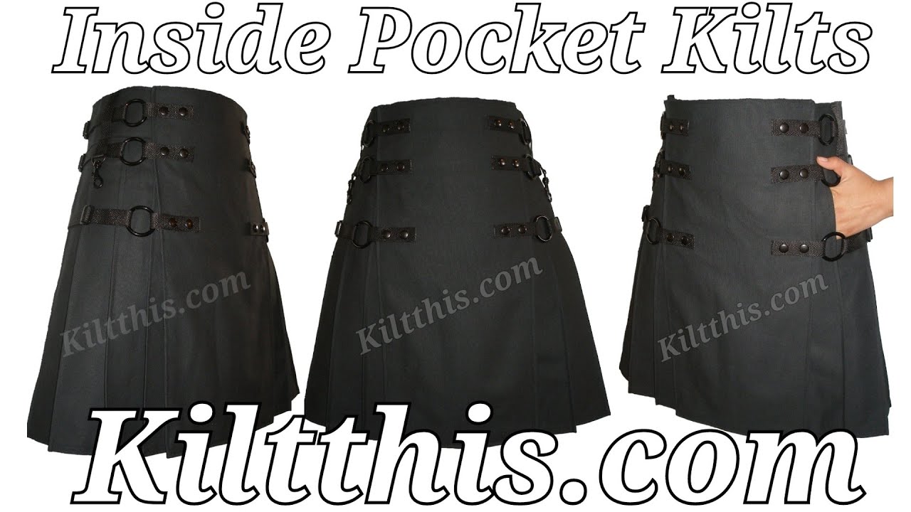 Black Canvas Utility Kilt with Inside Pockets