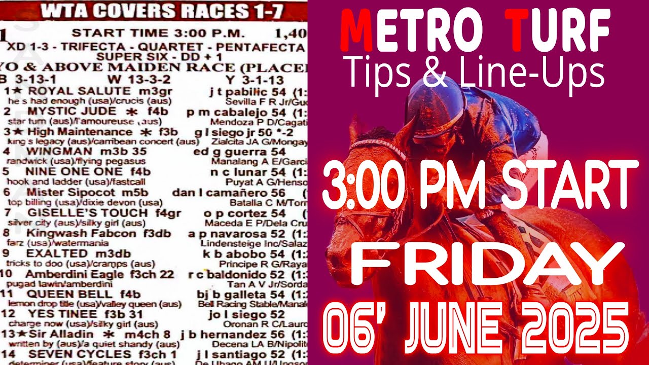 METRO TURF LIVE RACING KARERA TIPS FOR FRIDAY | JUNE 6, 2025 | 3:00 PM ...