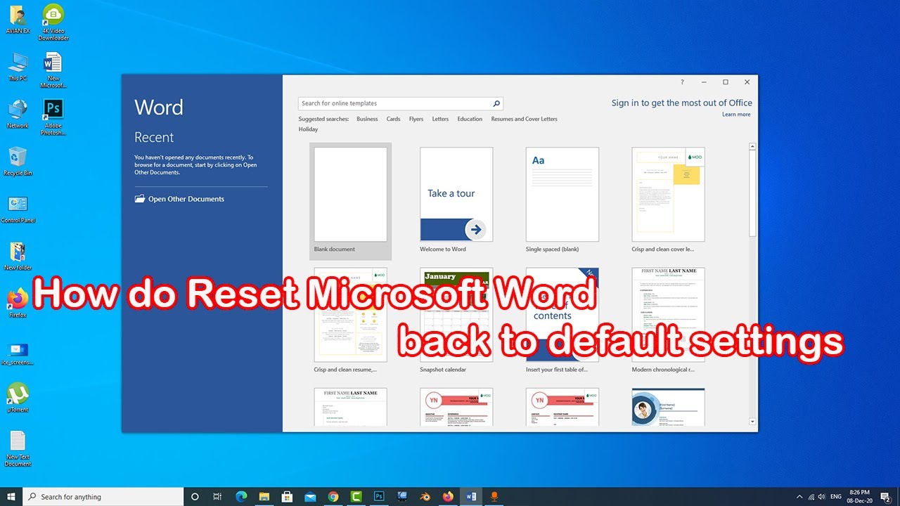 reset office 365 to default settings