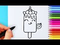 How to draw kawaii ice cream easy | Drawing and coloring unicorn ice cream