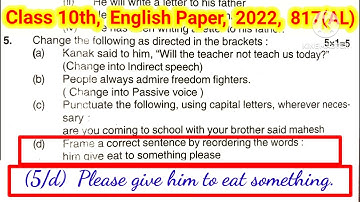 Class 10th,  English Paper, 2022,  817(AL).