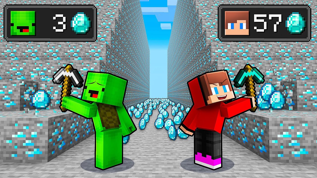 JJ and Mikey DIAMOND RACE BATTLE in Minecraft - Maizen