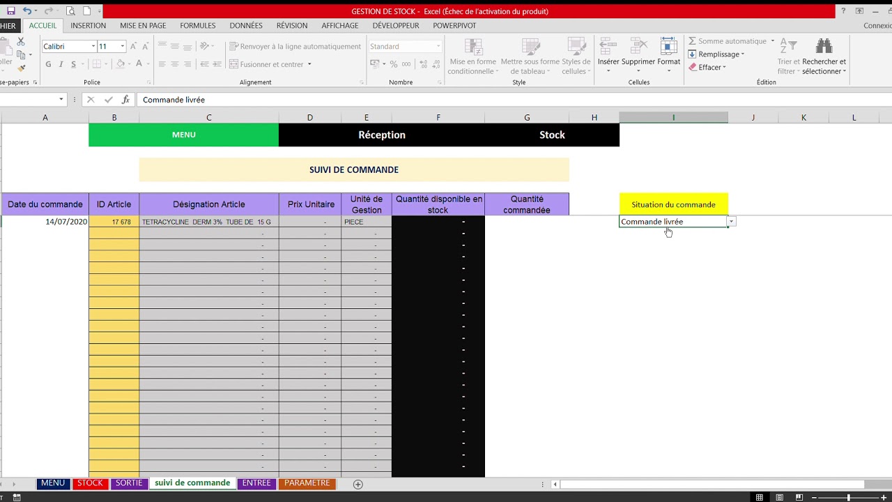 vous donner la gestion de stock excel