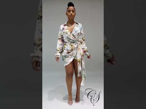 Imani Floral Satin Long Sleeve Wrap Dress