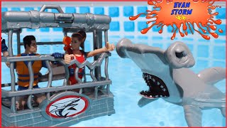 Pretend Play Shark Week Toys: Great White \& Hammerhead Shark  Animal Planet Deep Sea Play Set