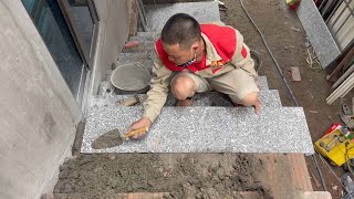 Complete Stairs Step By Step || Technology Construction &amp; Install Stairs With Stone Granite