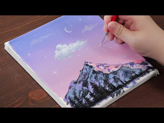 Aesthetic acrylic painting for beginners  easy pink sky landscape painting  on round canvas 