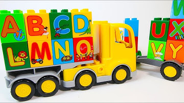 Learn the Alphabet with Colorful Duplo Trucks - A Building Blocks Video for Toddlers